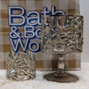 Bath & Body Works Silver Branches & Dogwood Flower Pedestal Candle Holders